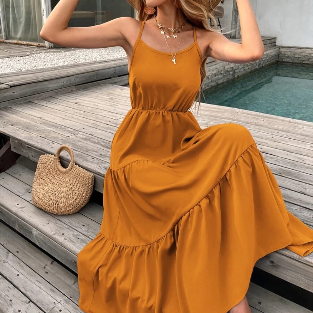 Boho Criss Cross Back Ruffle Cami Dress - Picture 7 of 13